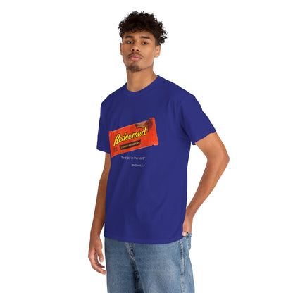 Redeemed Heavy Cotton Tee - Inspirational Faith Shirt with Peanut Butter Motif