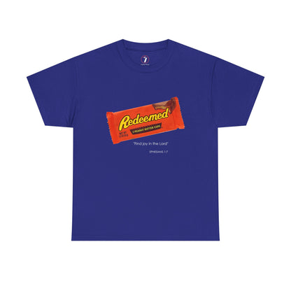 Redeemed Heavy Cotton Tee - Inspirational Faith Shirt with Peanut Butter Motif