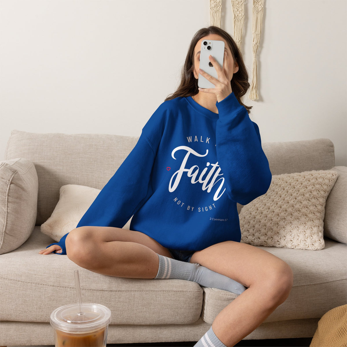"Walk by Faith, Not by Sight" Motivational Pullover Crewneck Sweatshirt
