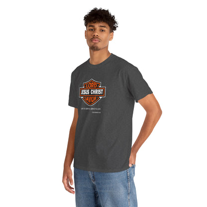"Jesus Christ Lord and Savior" Motivational Crewneck Graphic T‑Shirt