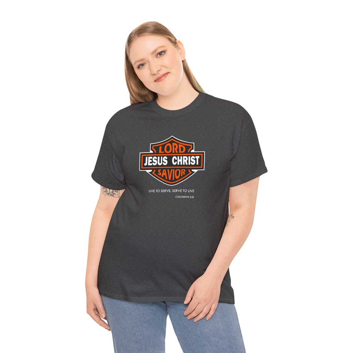"Jesus Christ Lord and Savior" Motivational Crewneck Graphic T‑Shirt