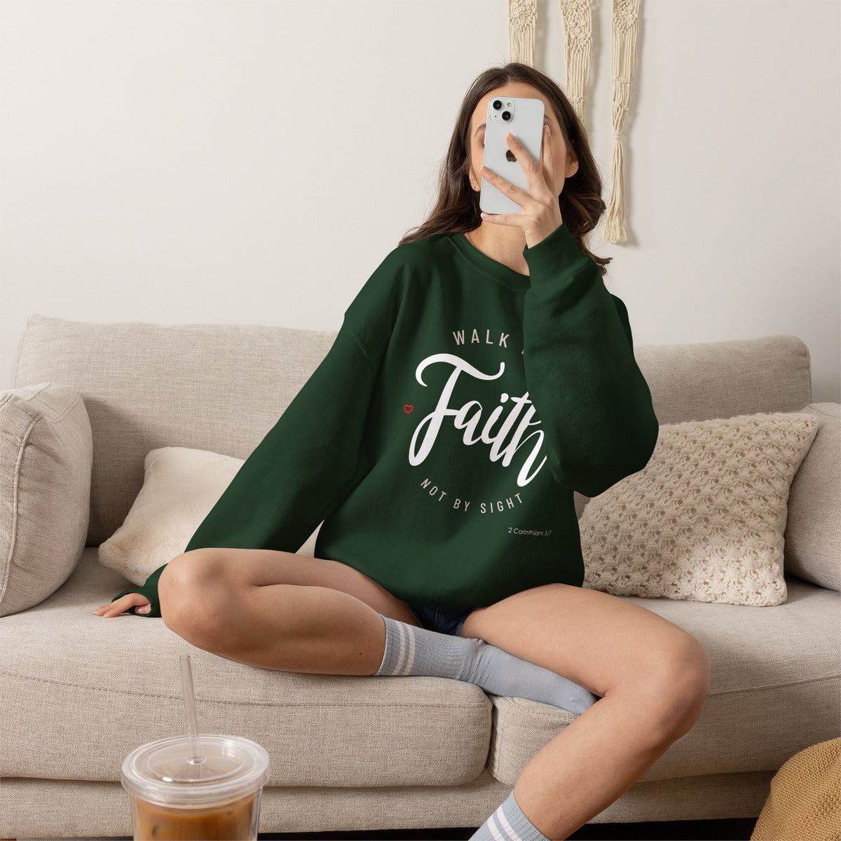 "Walk by Faith, Not by Sight" Motivational Pullover Crewneck Sweatshirt