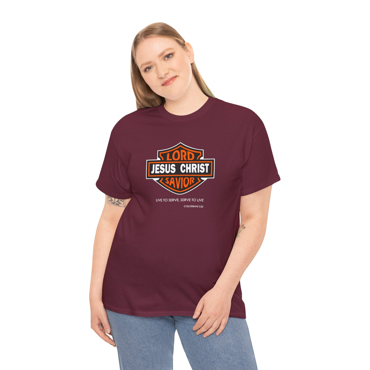 "Jesus Christ Lord and Savior" Motivational Crewneck Graphic T‑Shirt