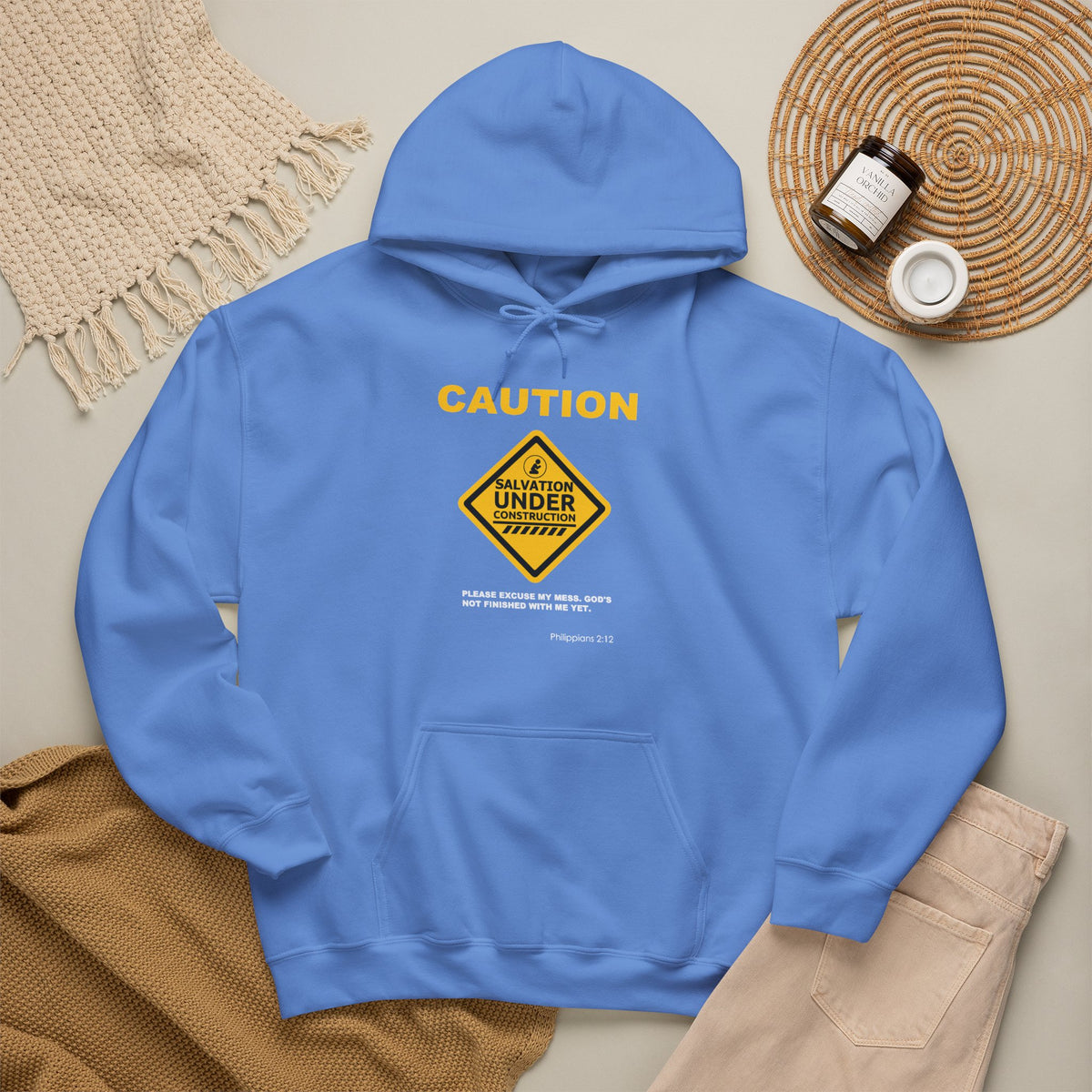 "Caution Salvation Under Construction" Graphic Pullover Hoodie