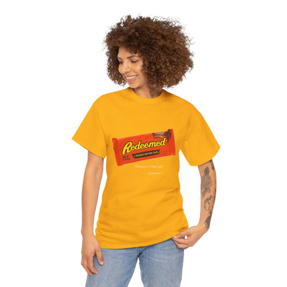 Redeemed Heavy Cotton Tee - Inspirational Faith Shirt with Peanut Butter Motif