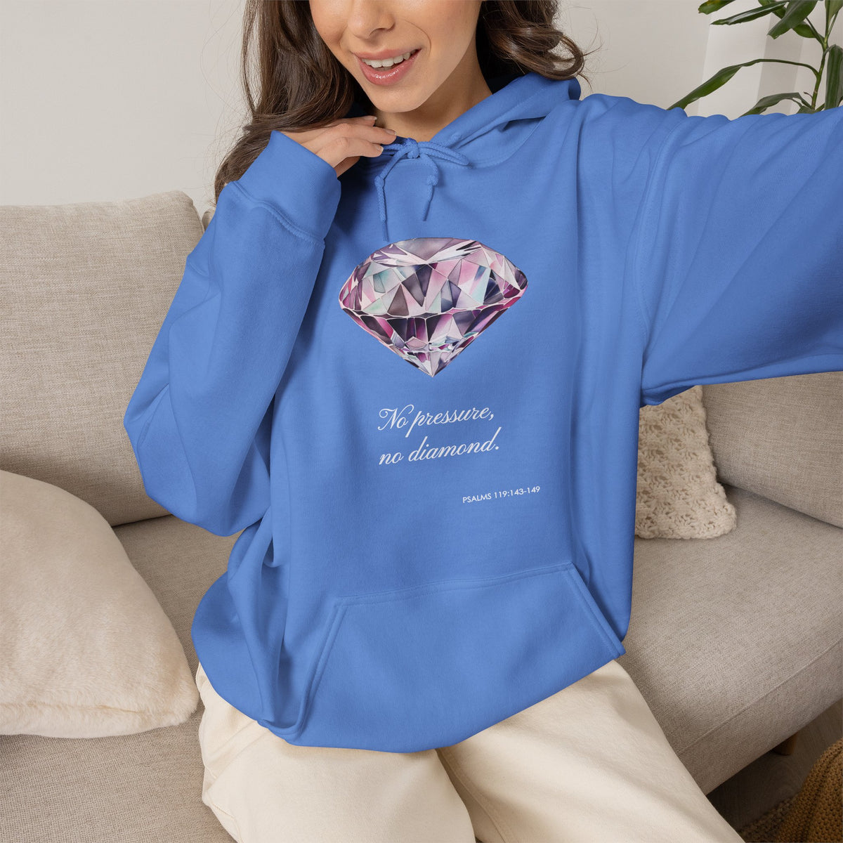 "No pressure, no Diamond" Inspirational Graphic Pullover Hoodie