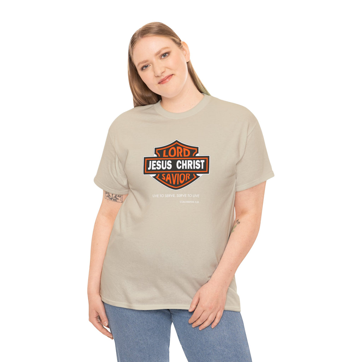 "Jesus Christ Lord and Savior" Motivational Crewneck Graphic T‑Shirt