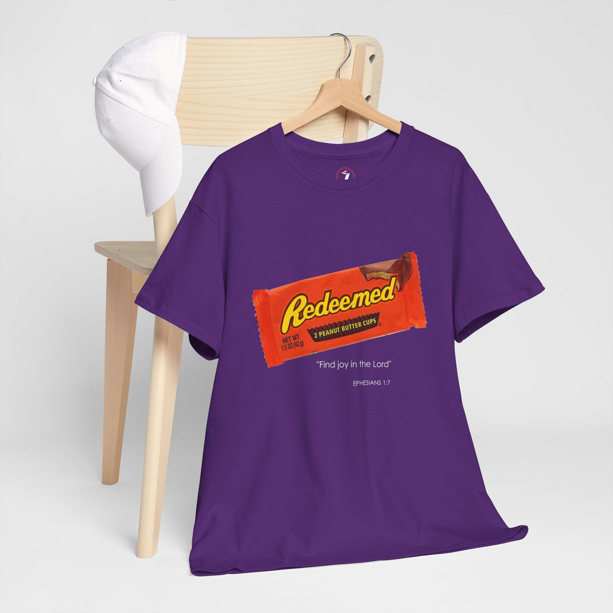 Redeemed Heavy Cotton Tee - Inspirational Faith Shirt with Peanut Butter Motif
