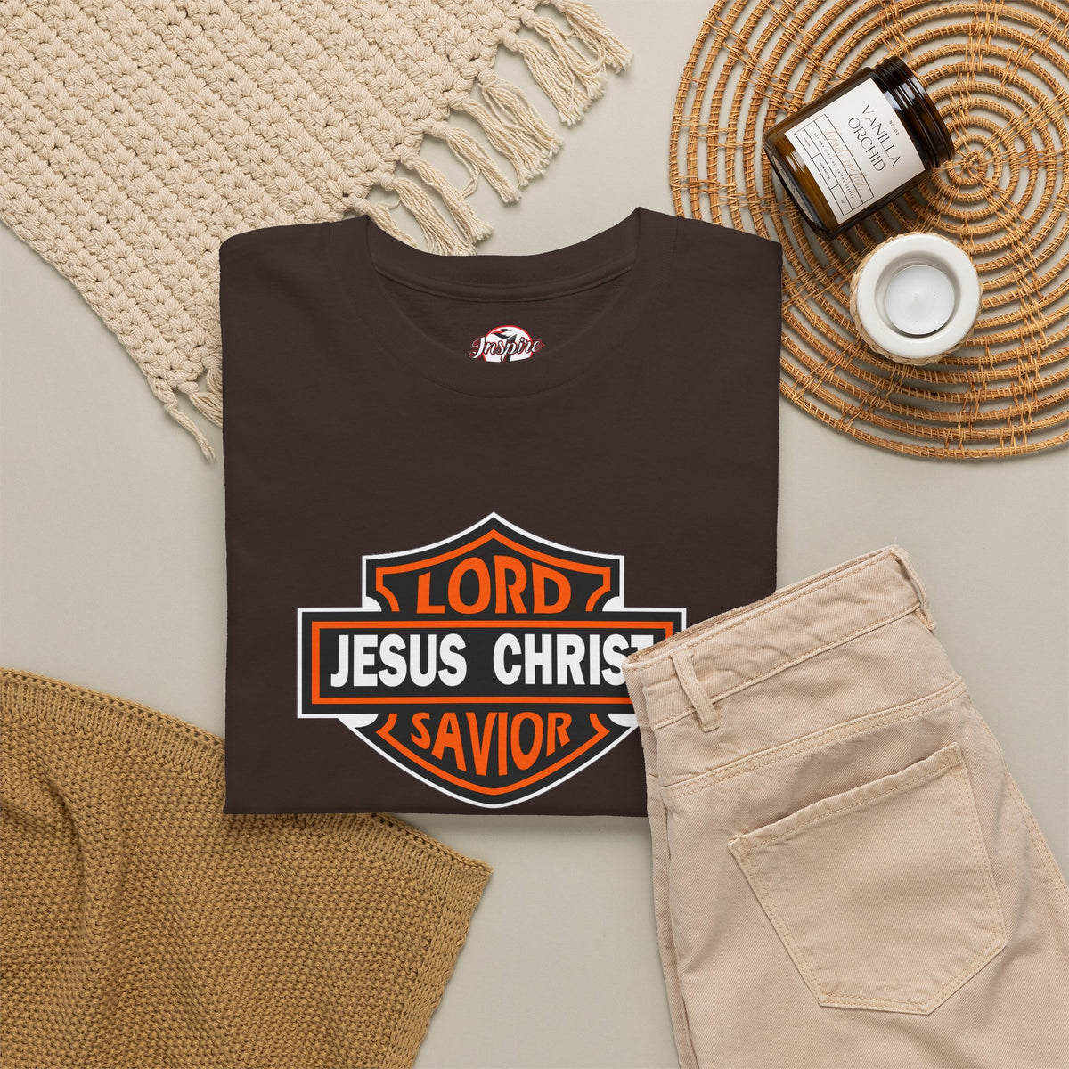 "Jesus Christ Lord and Savior" Motivational Crewneck Graphic T‑Shirt