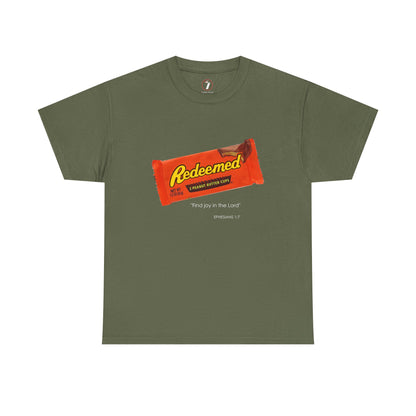 Redeemed Heavy Cotton Tee - Inspirational Faith Shirt with Peanut Butter Motif
