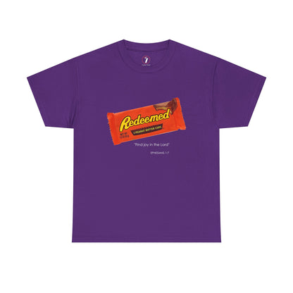 Redeemed Heavy Cotton Tee - Inspirational Faith Shirt with Peanut Butter Motif