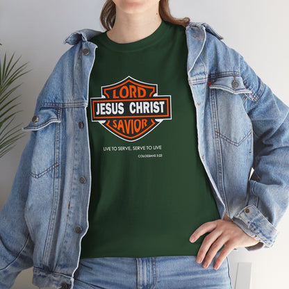 "Jesus Christ Lord and Savior" Motivational Crewneck Graphic T‑Shirt