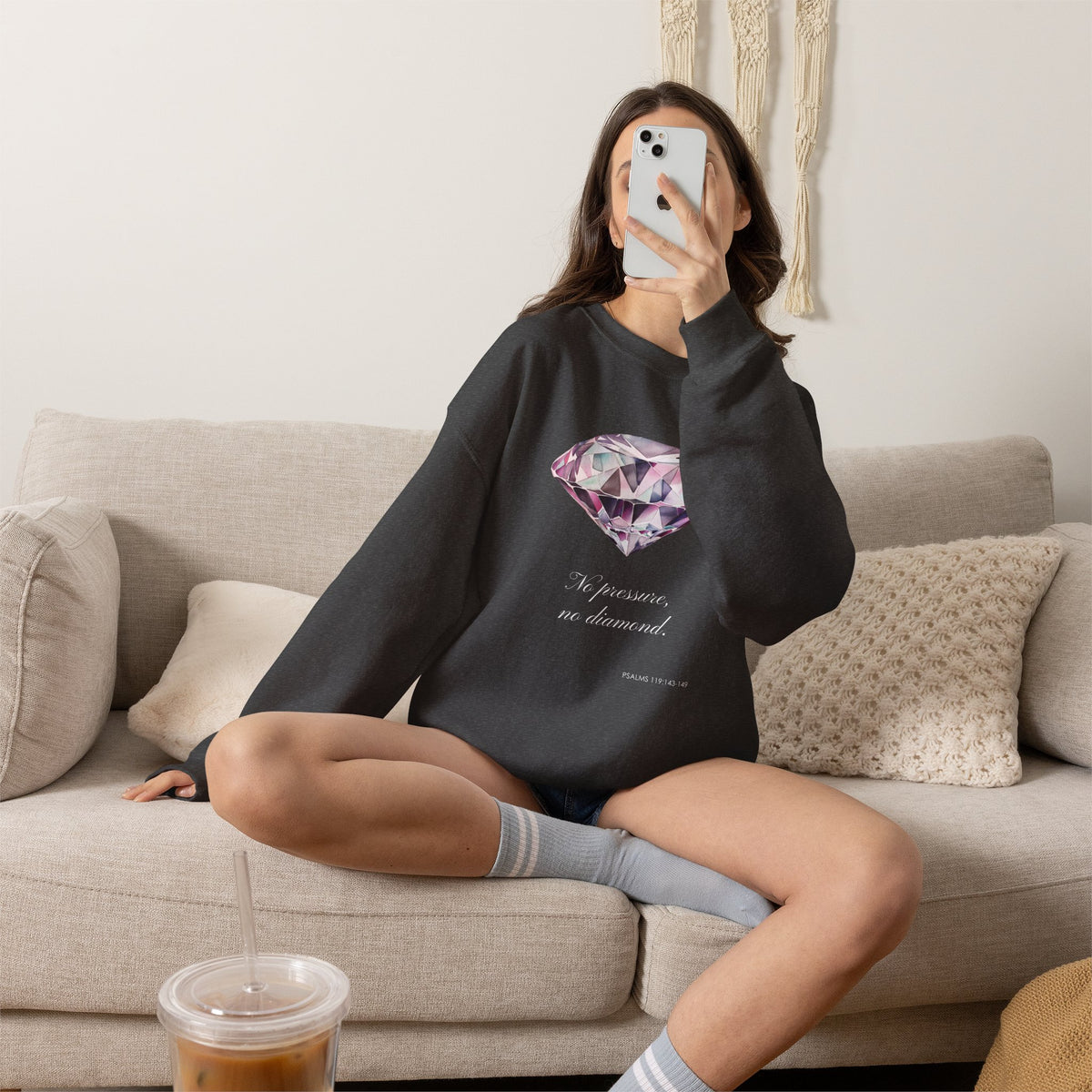 "No Pressure, No Diamond" Inspirational Crewneck Sweatshirt