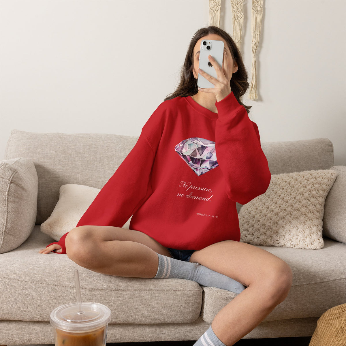 "No Pressure, No Diamond" Inspirational Crewneck Sweatshirt