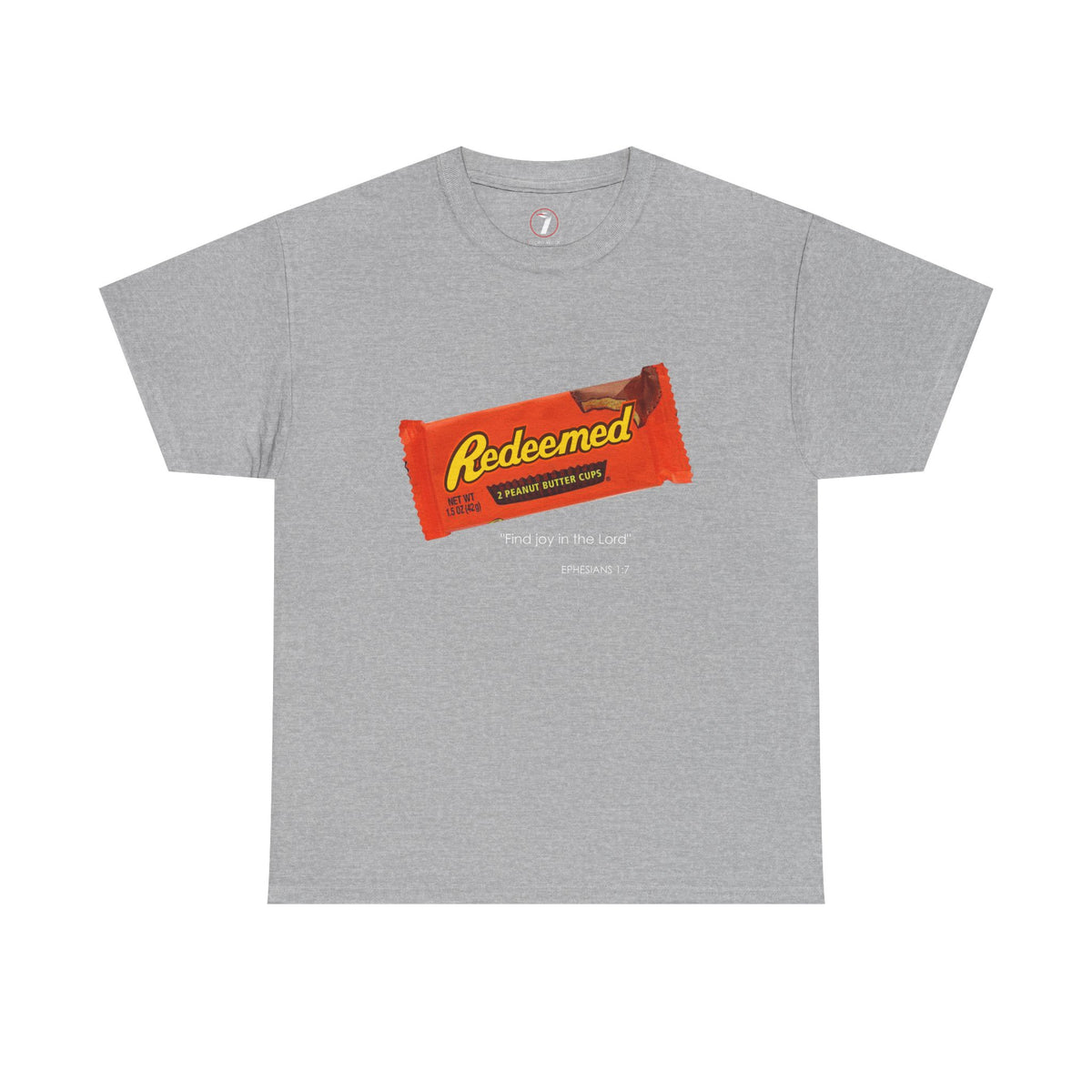 Redeemed Heavy Cotton Tee - Inspirational Faith Shirt with Peanut Butter Motif