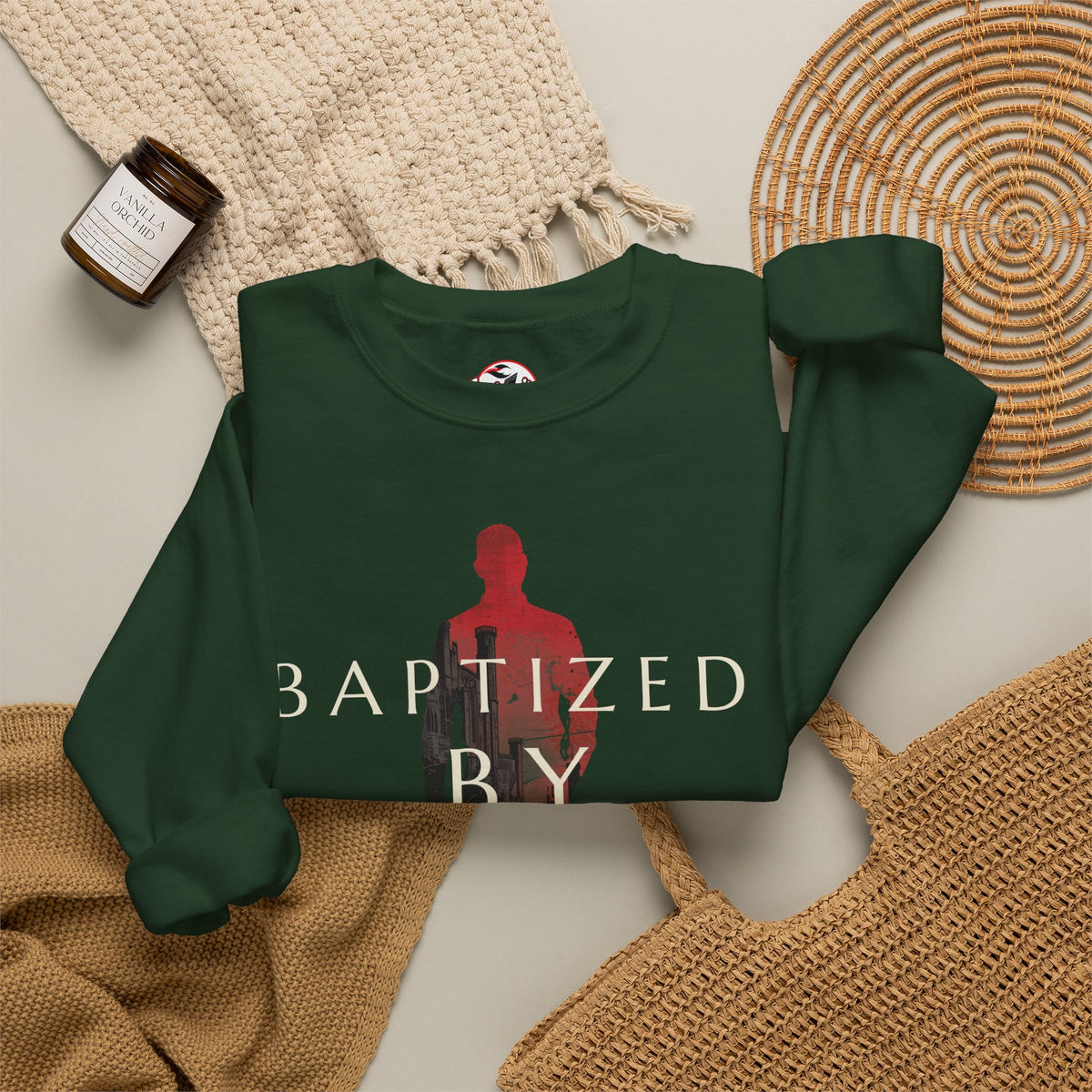 Baptized by Fire Inspirational Crewneck Sweatshirt