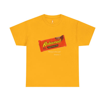 Redeemed Heavy Cotton Tee - Inspirational Faith Shirt with Peanut Butter Motif