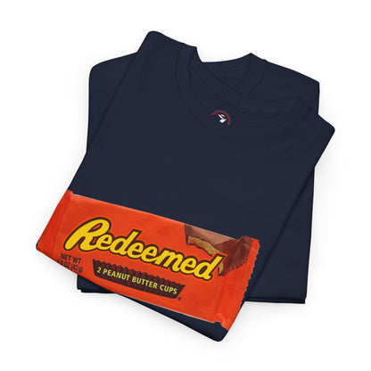 Redeemed Heavy Cotton Tee - Inspirational Faith Shirt with Peanut Butter Motif