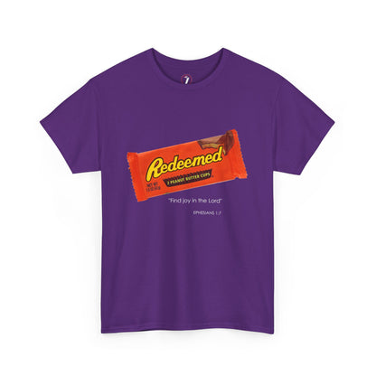 Redeemed Heavy Cotton Tee - Inspirational Faith Shirt with Peanut Butter Motif