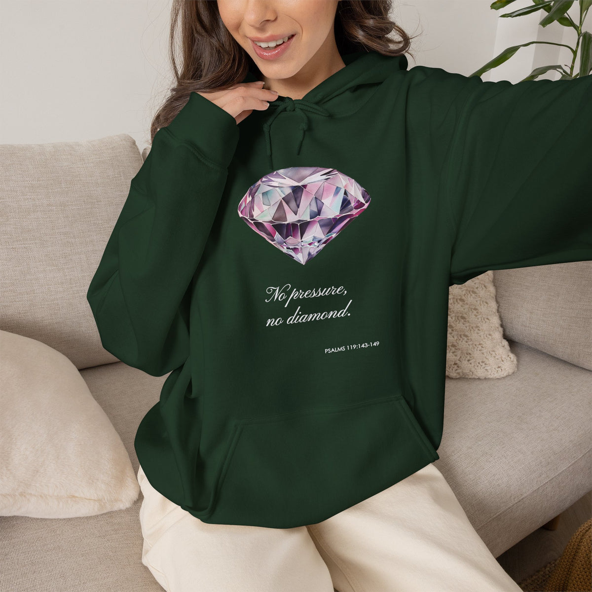 "No pressure, no Diamond" Inspirational Graphic Pullover Hoodie