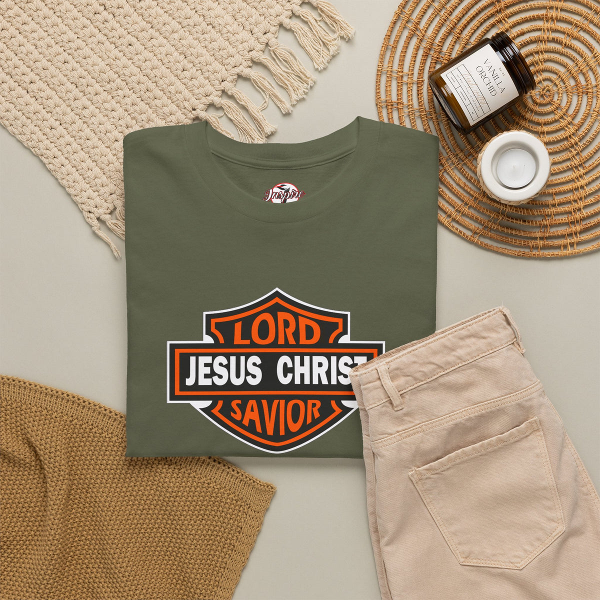 "Jesus Christ Lord and Savior" Motivational Crewneck Graphic T‑Shirt