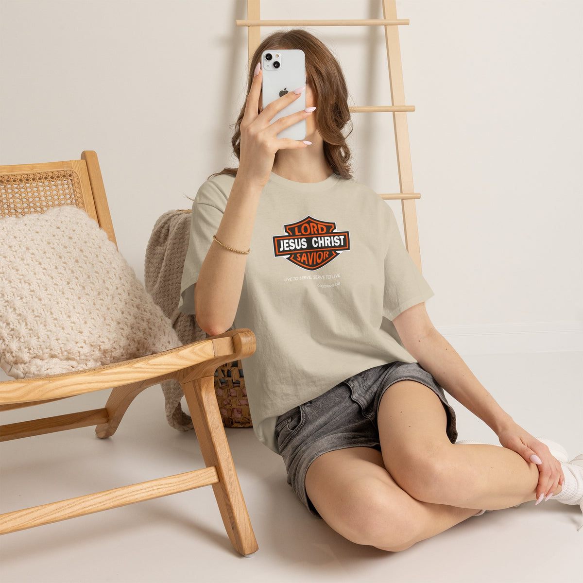 "Jesus Christ Lord and Savior" Motivational Crewneck Graphic T‑Shirt