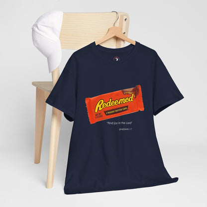 Redeemed Heavy Cotton Tee - Inspirational Faith Shirt with Peanut Butter Motif