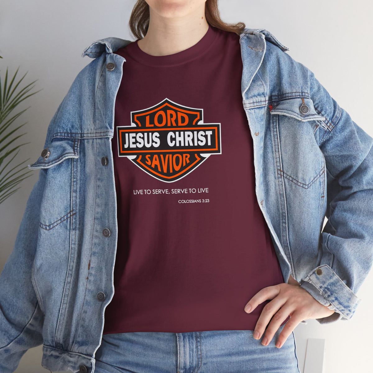 "Jesus Christ Lord and Savior" Motivational Crewneck Graphic T‑Shirt
