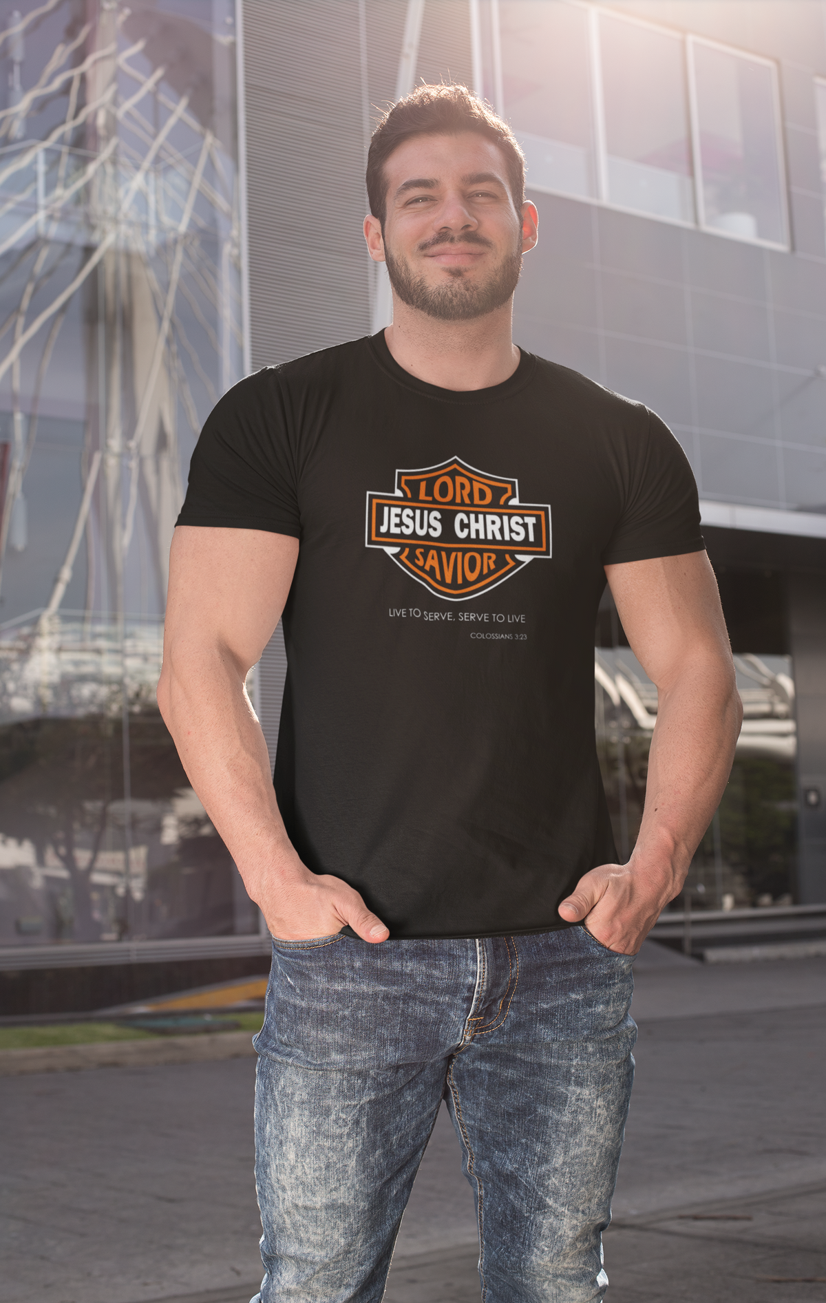 "Jesus Christ Lord and Savior" Motivational Crewneck Graphic T‑Shirt