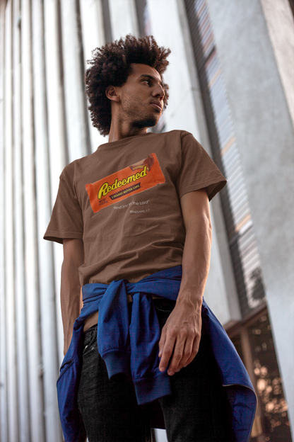 Redeemed Heavy Cotton Tee - Inspirational Faith Shirt with Peanut Butter Motif